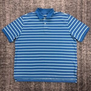 Merona The Ultimate Polo Shirt Men's XXL Blue Striped Casual Cotton Short Sleeve